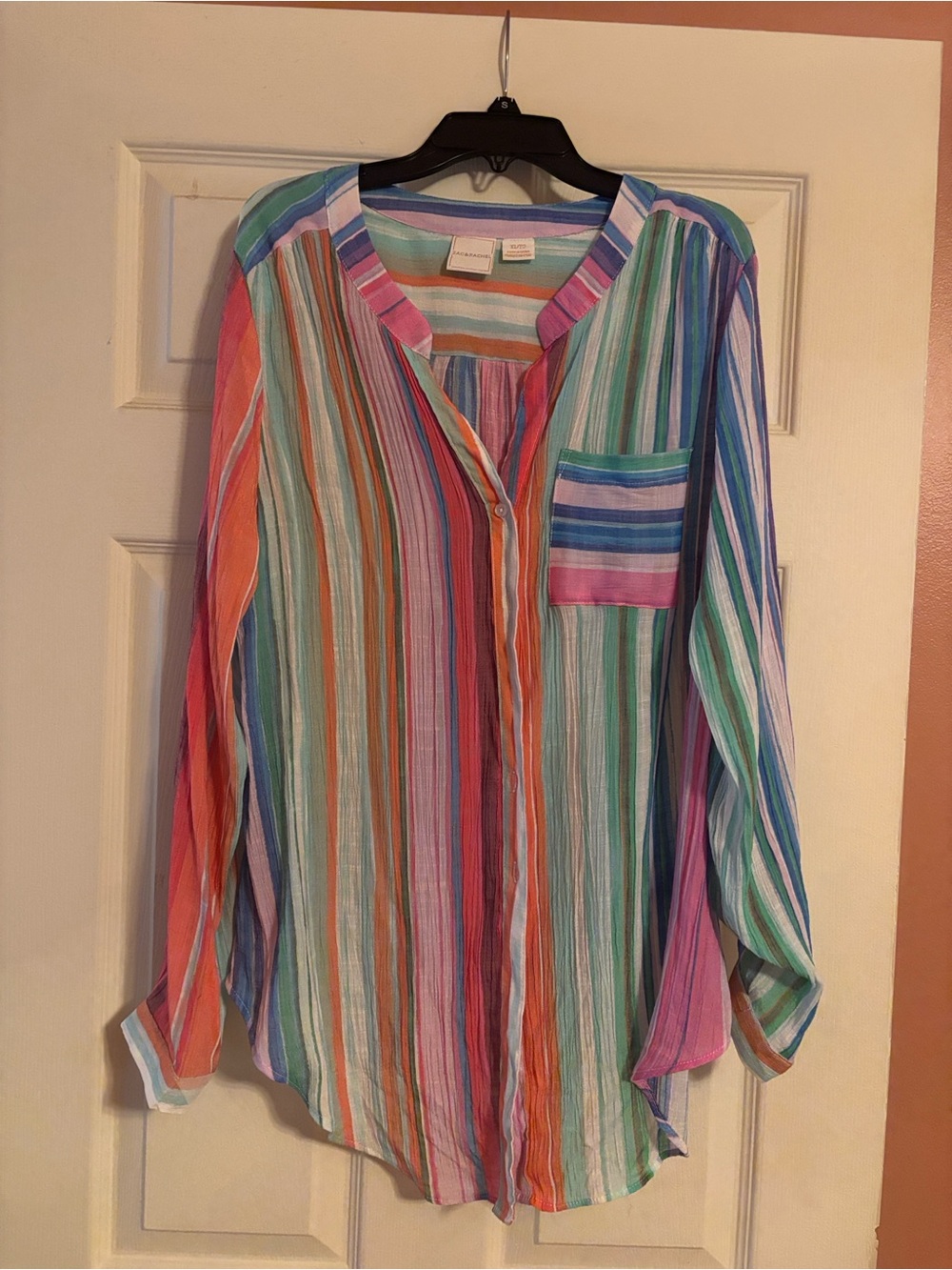 Zac & Rachel Rainbow Stripe Button-Front Blouse